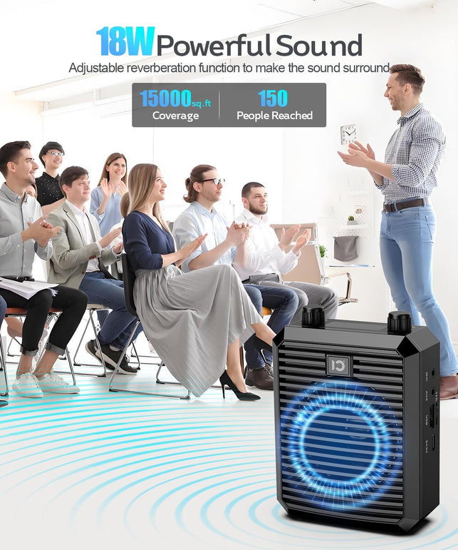SHIDU 18W Voice Amplifier with Wireless Lavalier Microphone, Portable Speaker with 2.4G Wireless Microphone Rechargeable Personal PA System for Teachers Classroom Meeting Training