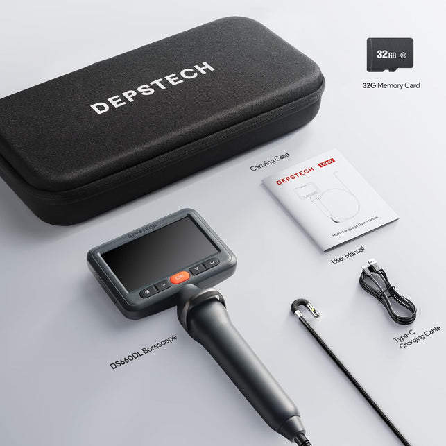 DEPSTECH Dual Lens Borescope Camera with Light, Two-Way Articulating Borescope, 5" IPS Dual View Endoscope with 0.33In Slim Probe, 1080P Waterproof Inspection Camera for Wall Auto Engine Inspect-5Ft