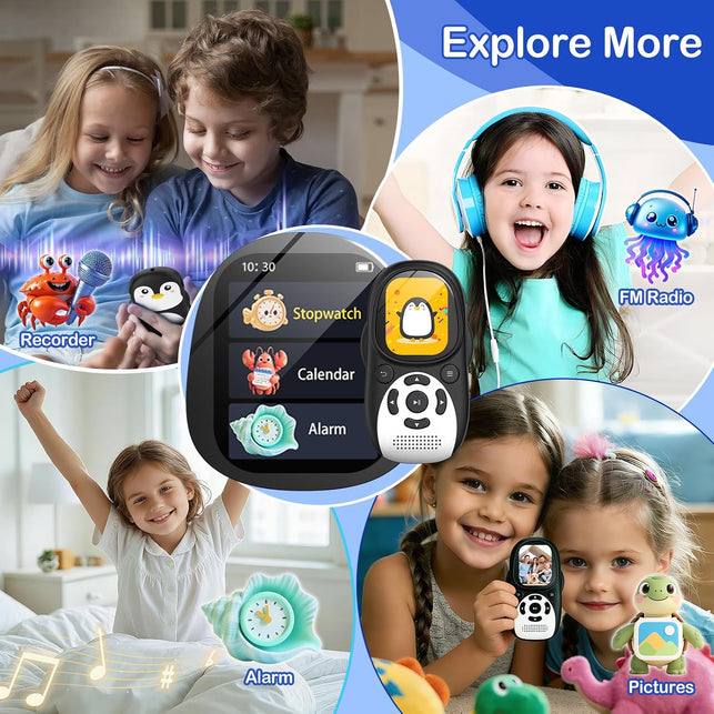 64GB Kids MP3 Player with Bluetooth 5.3, Cute Penguin, Speaker