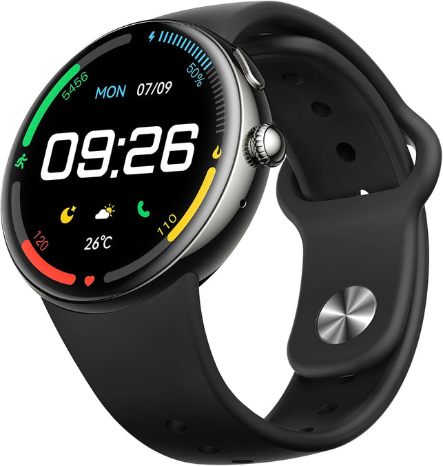 Parsonver AMOLED Smart Watch for Men Women, Always-On Display Fitness Tracker, Answer/Make Calls, 2 Quick-Release Bands, 120+ Sports Modes, Pedometer, Smartwatch for Android & Iphone, Black