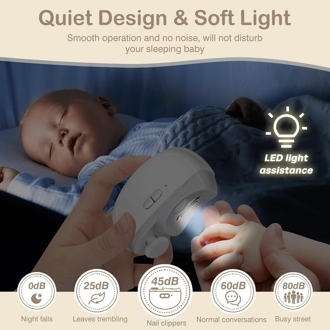 Automatic Nail Clipper Electric Nail Trimmer Polisher 2 in 1 Portable Fingernail Cutter with Light 2 Speeds File Nail Clip Storage Rechargeable Safety Trimmer for Baby Kids Adults Seniors (White)