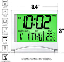 Betus Digital Travel Alarm Clock with Backlight - Foldable Calendar & Temperature & Timer LCD Clock with Snooze Mode - Large Number Display, Battery Operated - Compact Desk Clock for All Ages (Silver)