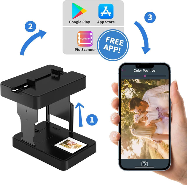Mobile Film Scanner 35Mm, Slide & Negative Scanner Slide Viewer Converts 35Mm Slides & Negatives to Digital Photos (2AA Batteries Included) Black