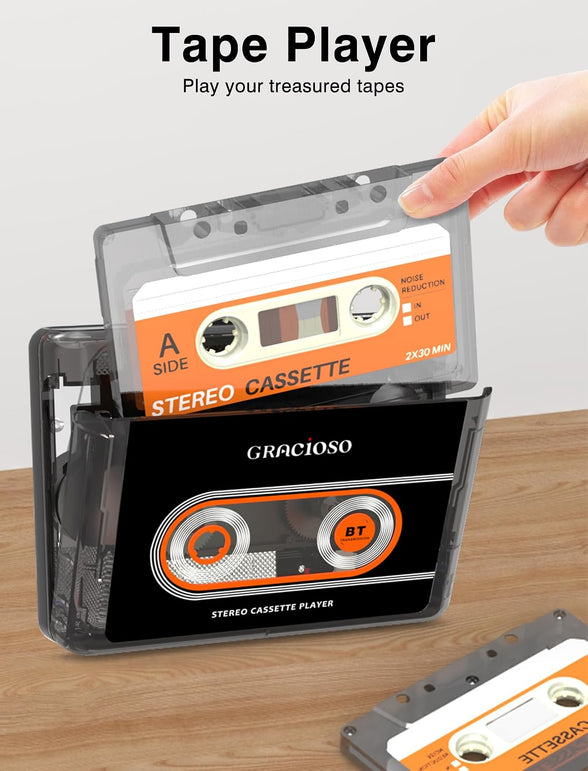 Gracioso Bluetooth Cassette Tape Player Connect Bluetooth Headphone 1100Mah Rechargeable Battery up to 10H Playtime-With Earphone-Back Clip for Secured Carry - Cassette Player for Home,Park