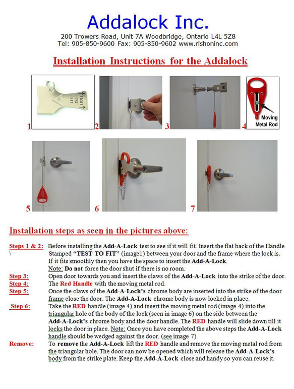 Addalock - (1 Piece) The Original Portable Door Lock, Travel Lock, School Lockdown