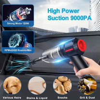 ADPTOYU 3-In-1 Portable Small Cordless Handheld Vacuum Cleaner Rechargeable with 9000PA Powerful Suction for Car/Office/Home, Extension Function to Inflate/Deflate for Swimming Ring/Vacuum Storage Bag