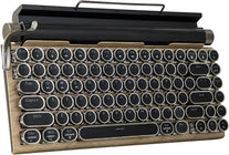 Adventurers Typewriter-Style Retro Mechanical Keyboard LED Backlight 83 Keys Bluetooth 5.0 Blue Axis Wood Color Panel Compatible with Ios/Android/Windows/Vista/Linux/Mac Office/Gaming, 12.8X6.6X1.6In