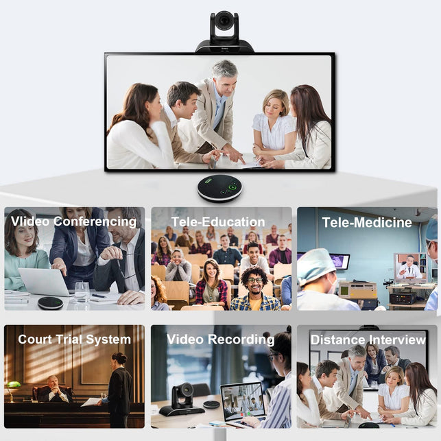 All-In-One Conference Room Video Camera System Bundle HD 1080P 60Fps 3X Optical Zoom USB3.0 HDMI PTZ Camera and Bluetooth Conference Speakerphone with Microphones