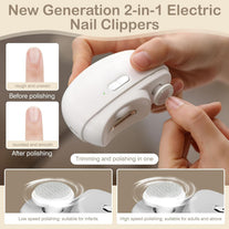 Automatic Nail Clipper Electric Nail Trimmer Polisher 2 in 1 Portable Fingernail Cutter with Light 2 Speeds File Nail Clip Storage Rechargeable Safety Trimmer for Baby Kids Adults Seniors (White)