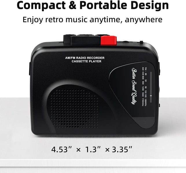 Cassette Player Tape Recorders AM/FM Radio, Portable Tape Player Records Built in Speakers Manual Record - 2AA Battery or DC 5V Supply with 3.5MM Earphone- Black