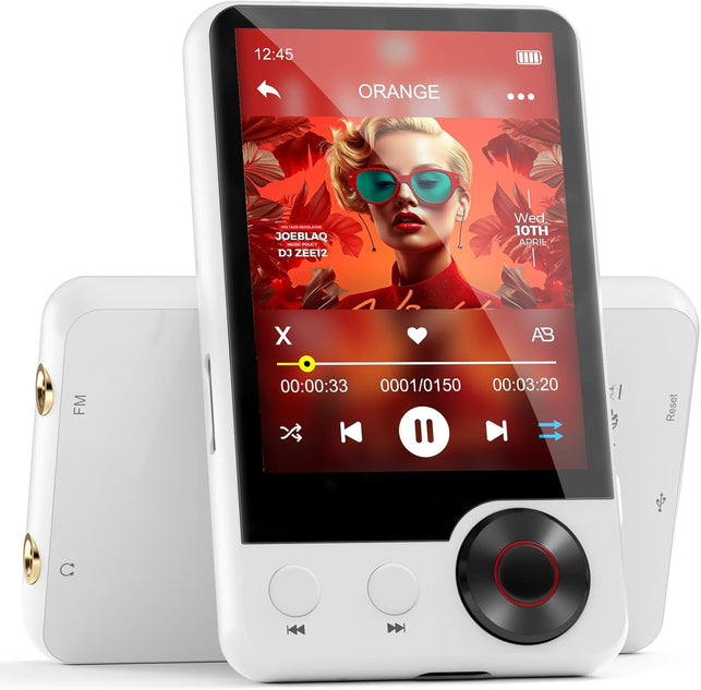 Joliker 128GB MP3 Player with Upgrade Bluetooth 5.3, Portable High Fidelity Lossless Music Player, 2.4IN Full Touchscreen MP3 Player with Built-In HD Speaker, Dual Headphone Ports, FM Radio, Recording, E-Book