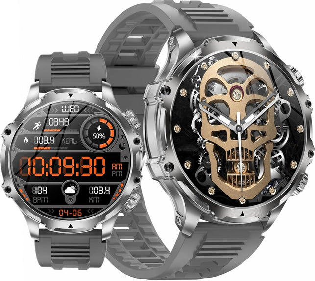 Military Smart Watch for Men, 1.85'' HD Large Screen Smartwatch, Flashlight/5Atm Waterproof/800Mah/100+ Sports Fitness Tracker Watch, Pedometer Mens Smart for Android Iphone Compatible AK75 Silver
