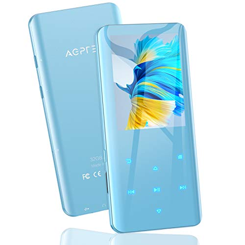 AGPTEK 32GB MP3 Player with Bluetooth 5.0, A19X 2.4" Curved Screen Portable Music Player with Speaker Lossless Sound with FM Radio, Voice Recorder, Supports up to 128GB, Blue