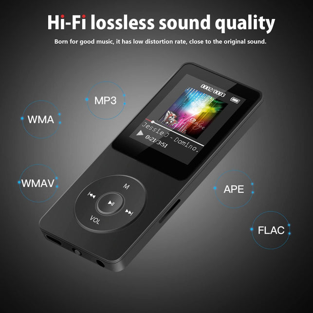 AGPTEK A02S 16GB MP3 Player with FM Radio, Voice Recorder, 70 Hours Playback and Expandable up to 128GB, Black