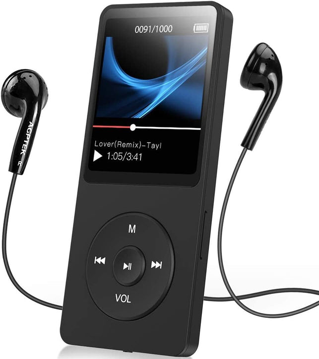 AGPTEK A02S 16GB MP3 Player with FM Radio, Voice Recorder, 70 Hours Playback and Expandable up to 128GB, Black