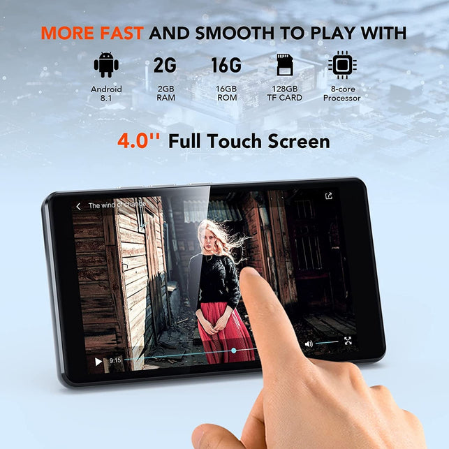 AGPTEK T06S Wifi MP3 Player with Bluetooth and 5MP Camera, 4 Inch Touch Screen 16GB MP4 Player Lossless Music Player, Support Apps, Spotify, Browser