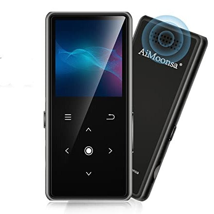 AiMoonsa 64GB MP3 Player with Bluetooth 5.2, AiMoonsa Music Player with Built-in HD Speaker, FM Radio, Voice Recorder, HiFi Sound, E-Book Function, Earphones Included