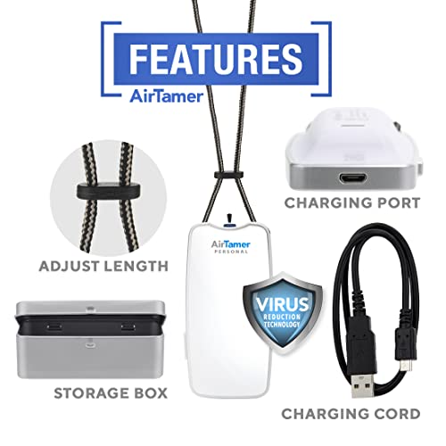 AirTamer A310W Personal Rechargeable and Portable Air Purifier Negative Ion Generator, Proven Performance, White with Metal Travel Case