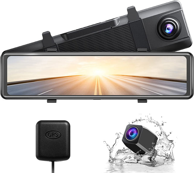 AKASO DL12 2.5K Mirror Dash Cam Voice Control 12" Touch Screen Front and Rear Dual Dash Camera for Cars Night Vision Backup Camera with Sony Starvis Sensor GPS G-Sensor Parking Assistance