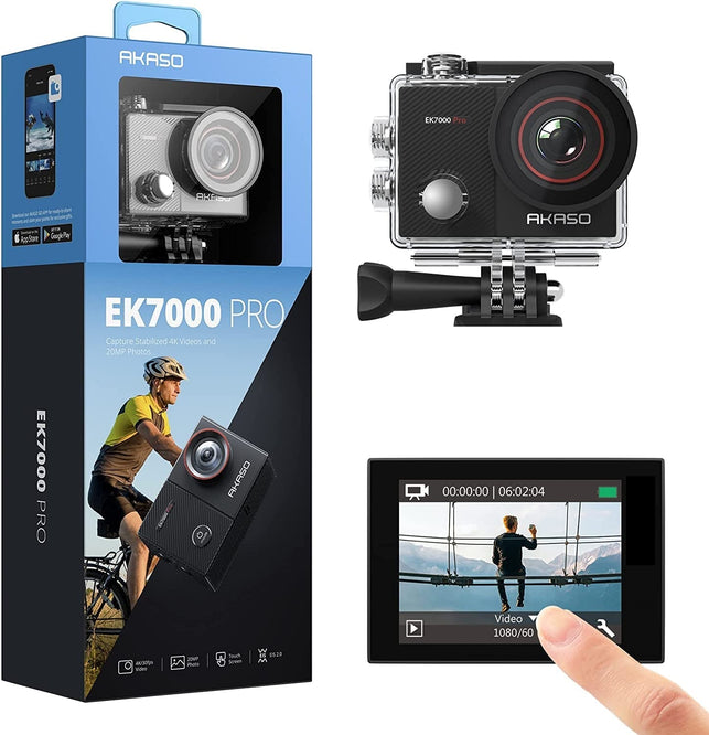 AKASO EK7000 Pro 4K Action Camera with Touch Screen EIS Adjustable View Angle Web Underwater Camera 40M Waterproof Camera Remote Control Sports Camera with Helmet Accessories Kit