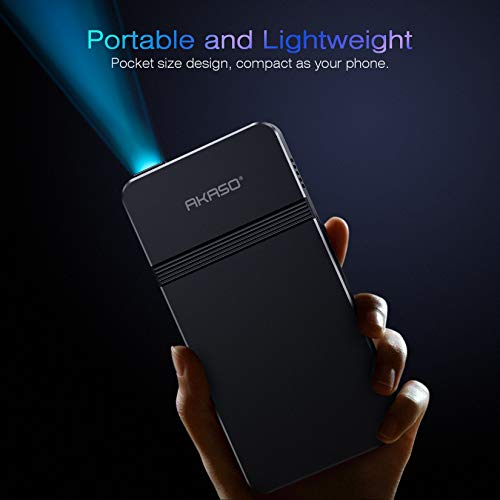 AKASO Mini Projector, Pocket-Sized DLP Portable Projector, 1080P Cookie Projector , Support HDMI WiFi Built-in Rechargeable Battery Stereo Speakers and Remote Control Movie Projector