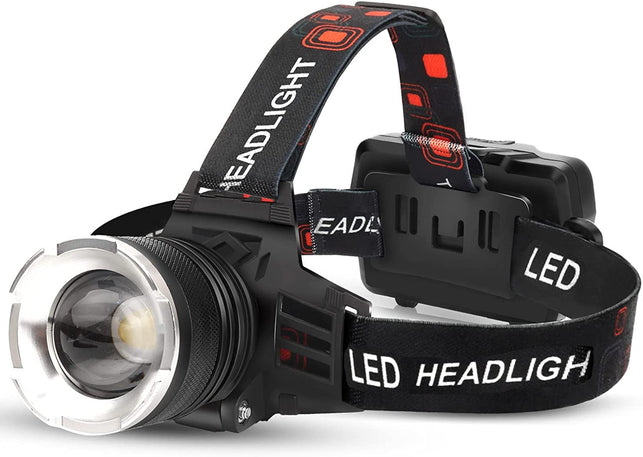 AMAKER LED Rechargeable Headlamp, 90000 Lumens Super Bright with 5 Modes & IPX6 Level Waterproof USB Rechargeable Zoom Headlamp, 90° Adjustable for Outdoor Camping, Running, Cycling,Climbing, Etc.