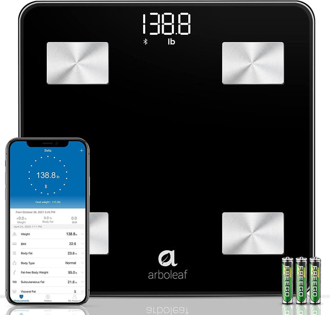 Arboleaf Scale for Body Weight, Smart Weight Scale, Bluetooth Bathroom Scale, Accurate Digital Scale, 14 Body Composition Analysis, 400Lbs, Black