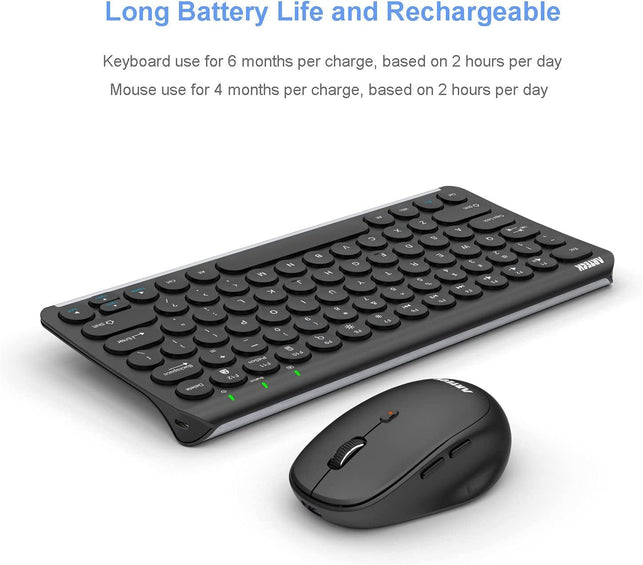 Arteck 2.4G Wireless Keyboard and Mouse Combo Ultra Compact Slim Stainless Full Size Keyboard and Ergonomic Mouse for Computer/Desktop/Pc/Laptop and Windows 10/8/7 Build in Rechargeable Battery