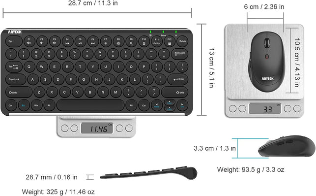 Arteck 2.4G Wireless Keyboard and Mouse Combo Ultra Compact Slim Stainless Full Size Keyboard and Ergonomic Mouse for Computer/Desktop/Pc/Laptop and Windows 10/8/7 Build in Rechargeable Battery