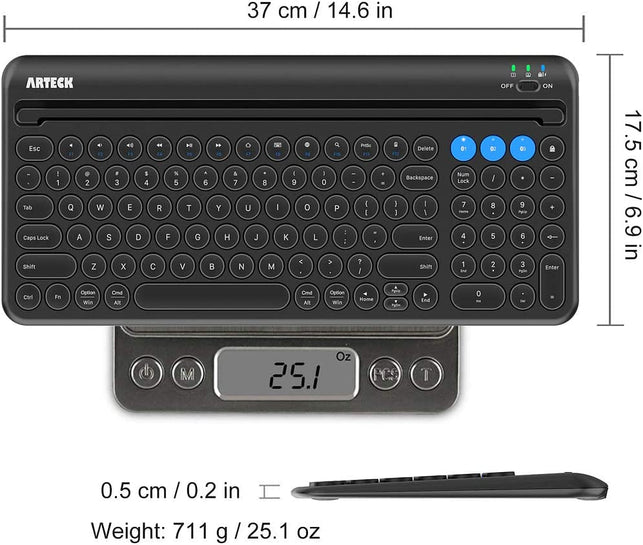 Arteck Universal Bluetooth Keyboard Multi-Device Built-In Cellphone Cradle Wireless Keyboard for Windows, Ios, Android, Computer Desktop Laptop Surface Tablet Smartphone Built-In Rechargeable Battery