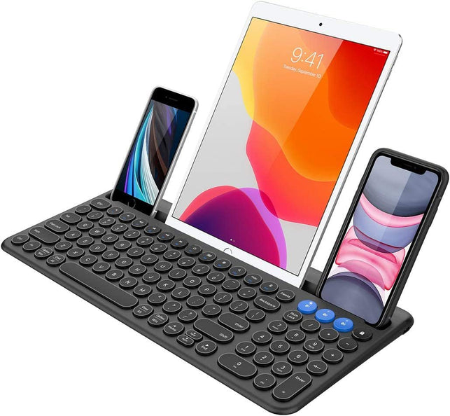 Arteck Universal Bluetooth Keyboard Multi-Device Built-In Cellphone Cradle Wireless Keyboard for Windows, Ios, Android, Computer Desktop Laptop Surface Tablet Smartphone Built-In Rechargeable Battery