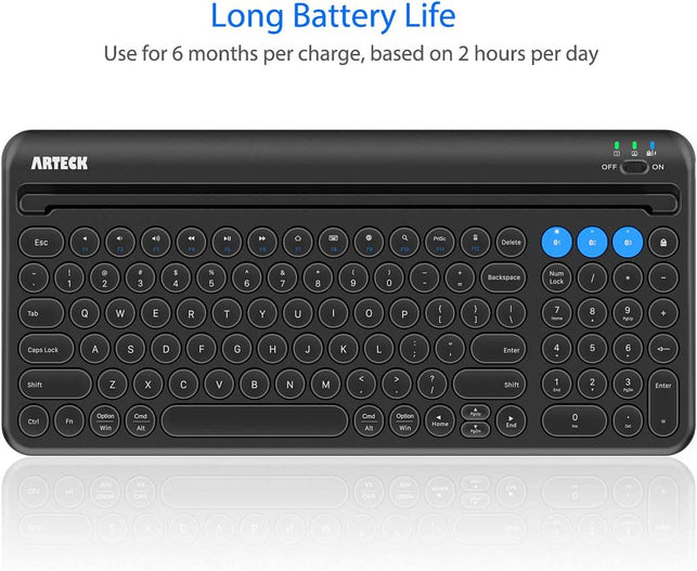 Arteck Universal Bluetooth Keyboard Multi-Device Built-In Cellphone Cradle Wireless Keyboard for Windows, Ios, Android, Computer Desktop Laptop Surface Tablet Smartphone Built-In Rechargeable Battery