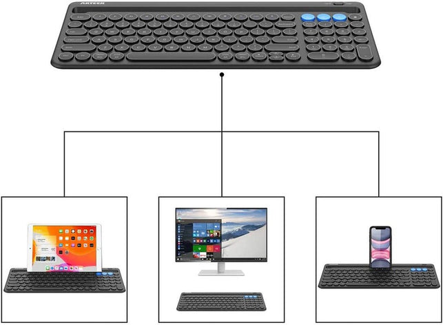 Arteck Universal Bluetooth Keyboard Multi-Device Built-In Cellphone Cradle Wireless Keyboard for Windows, Ios, Android, Computer Desktop Laptop Surface Tablet Smartphone Built-In Rechargeable Battery