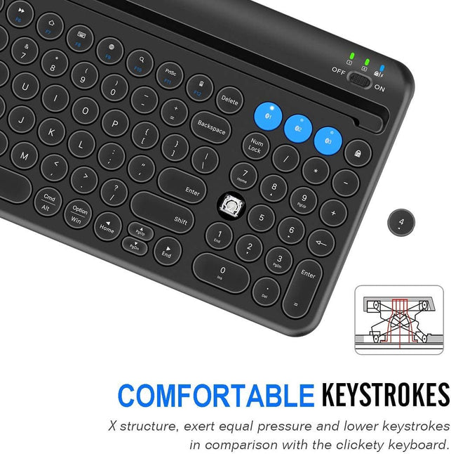 Arteck Universal Bluetooth Keyboard Multi-Device Built-In Cellphone Cradle Wireless Keyboard for Windows, Ios, Android, Computer Desktop Laptop Surface Tablet Smartphone Built-In Rechargeable Battery