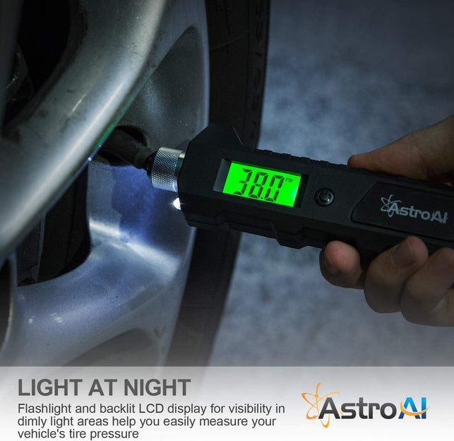 Astroai Digital Tire Pressure Gauge, 230 PSI 4 Settings Heavy Duty for Car Bicycle with Larger Backlit LCD Flashlight and Non-Slip, Black