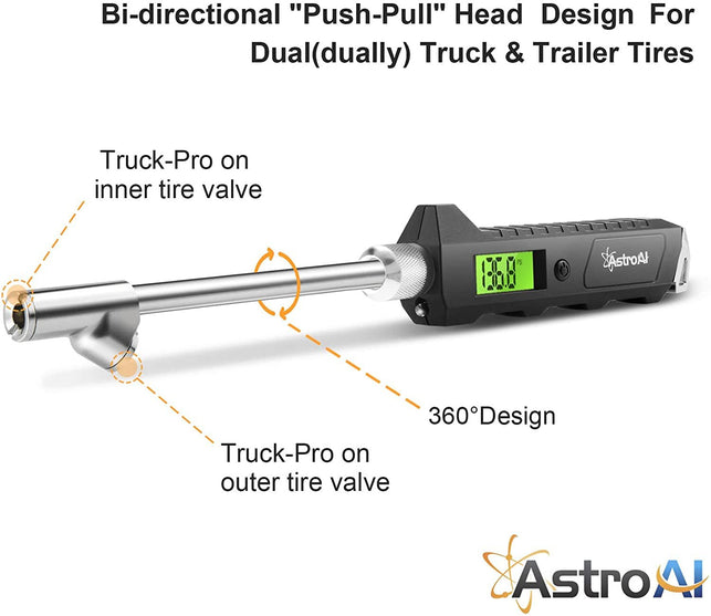 Astroai Digital Tire Pressure Gauge 230 PSI Heavy Duty Dual Head Stainless Steel Made for Truck and RV with Backlit LCD and Flashlight Car Accessories