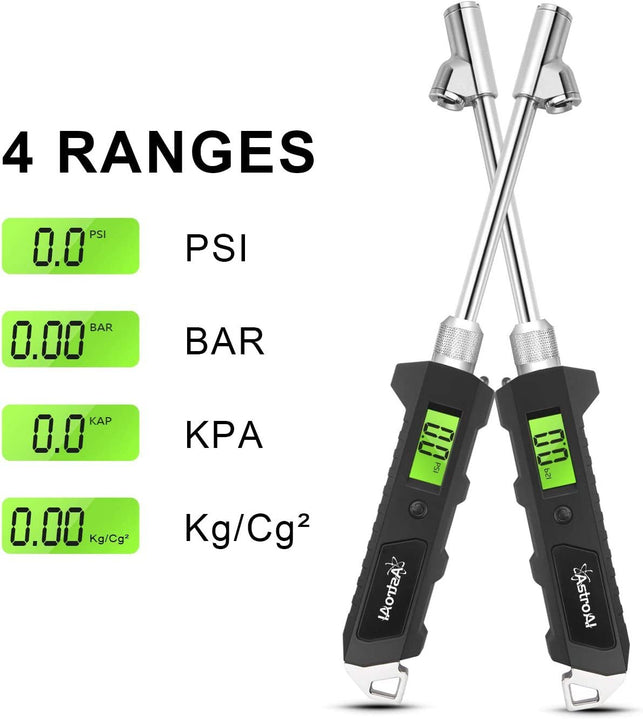 Astroai Digital Tire Pressure Gauge 230 PSI Heavy Duty Dual Head Stainless Steel Made for Truck and RV with Backlit LCD and Flashlight Car Accessories