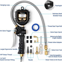 Astroai Digital Tire Pressure Gauge, Heavy Duty Tire Inflator Gauge 250PSI Air Chuck Compressor Accessories with Stainless Braided Hose, Rotatable Dial&Quick Connect Coupler for Truck/Rv/Suv