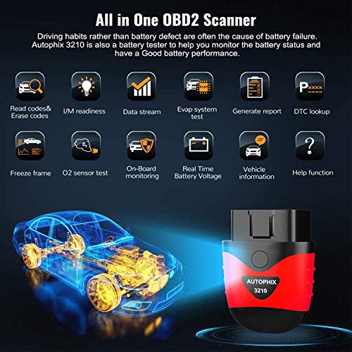 AUTOPHIX 3210 Bluetooth OBD2 Scanner Enhanced Universal Car Diagnostic Scanner for iPhone, iPad & Android, Fault Code Reader Plus Battery Tester Exclu