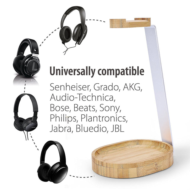 Avantree Universal Wooden & Aluminum Headphone Stand Hanger with Cable Holder for Gaming Headset and Earphone Display