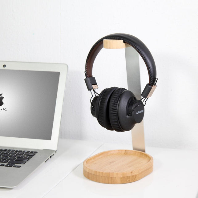 Avantree Universal Wooden & Aluminum Headphone Stand Hanger with Cable Holder for Gaming Headset and Earphone Display
