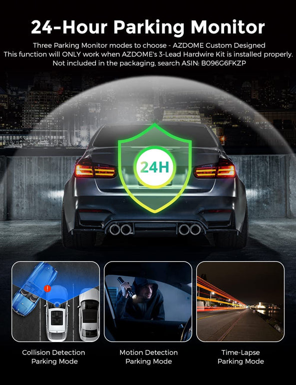 AZDOME M550 Dash Cam 3 Channel, Built in Wifi GPS, with 64GB Card, Front inside Rear 1440P+1080P+1080P Car Dashboard Camera Recorder, 4K+1080P Dual, 3.19" IPS, IR Night Vision, Capacitor, Parking Mode