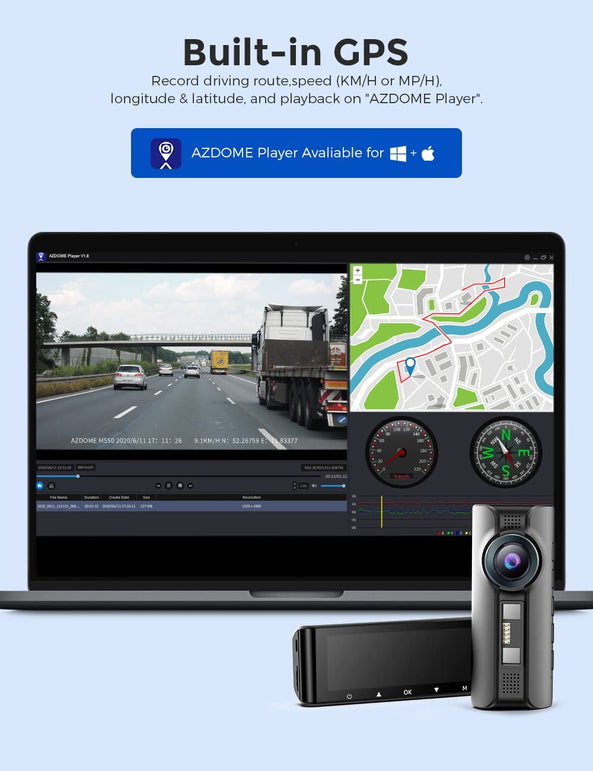 AZDOME M550 Dash Cam 3 Channel, Built in Wifi GPS, with 64GB Card, Front inside Rear 1440P+1080P+1080P Car Dashboard Camera Recorder, 4K+1080P Dual, 3.19" IPS, IR Night Vision, Capacitor, Parking Mode