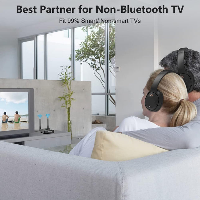 1Mii B06TX+ Long Range Bluetooth 5.2 Transmitter for TV/PC to 2 Wireless Headphones/Speakers, Bluetooth Adapter for TV W/Screen Display Plug N Play, Aptx Low Latency & HD Audio