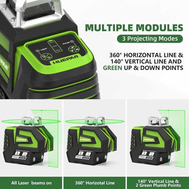 Huepar Self-Leveling Green Laser Level Cross Line with 2 Plumb Dots Laser Tool -360 Horizontal Line plus Large Fan Angle of Vertical Beam -Li-Ion Battery with Type-C Charging Port&Magnetic Base 7211CG