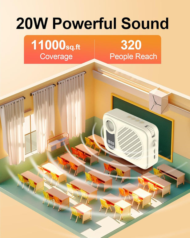 Voice Amplifier for Teacher with Wireless Magnetic Lapel Microphone, Portable Integrated Storage and Charge Design, 20W Powerful Personal Megaphone Speaker for Classroom, Tour Guide, Elderly