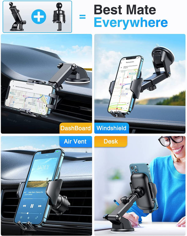 VANMASS [Latest Model] Car Phone Holder Mount, Dashboard Phone Holder Universal Powerful Suction Cup Mount, Dash Windshield Air Vent Truck Stand Compatible with All Phones Black