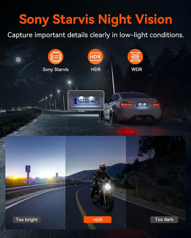 Vantrue F1 Motorcycle 4K Front and Rear Dash Cam, 4K + 1080P Motorcycle Camera, GPS, Full Body Waterproof, Wi-Fi, 160°Wide Angle, Starvis Night Vision, G-Sensor, Parking Mode, Support 512GB Max