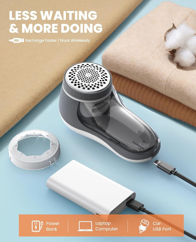 POPCHOSE Fabric Shaver, Lint Remover for Clothes, Electric Lint Shaver with 6-Leaf Blades, Sweater Shavers to Remove Pilling for Clothing, Couch, Furniture, Fuzz, Lint Ball, Pillings, USB Rechargeable