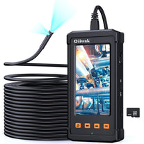 50Ft Dual-Lens Endoscope Borescope, Oiiwak Sewer Inspection Camera with 4.3” IPS Screen, IP68 Waterproof Snake Pipe Drain Scope Camera with 7 Lights,32Gb Card,Semi-Rigid Cable